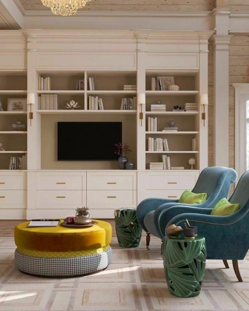 Проект теплого интерьера гостиной в осенних оттенках. 03