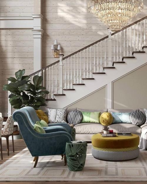 Проект теплого интерьера гостиной в осенних оттенках. 01