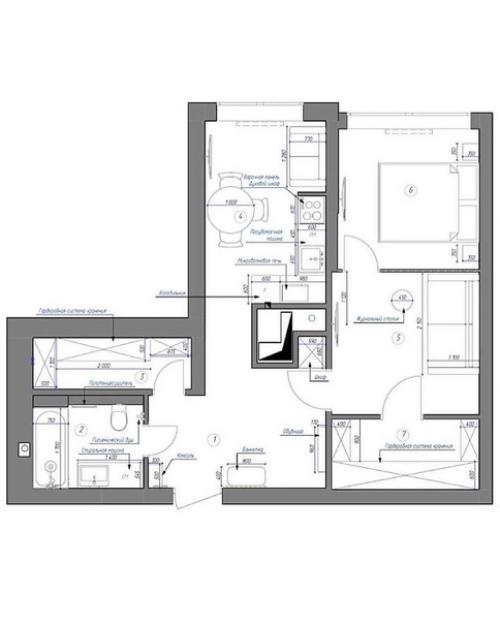 Проект квартиры.  Интересные решения для зонирования. 09