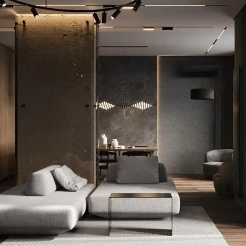 Гостиная в стиле минимализм с элементами лофта. 03