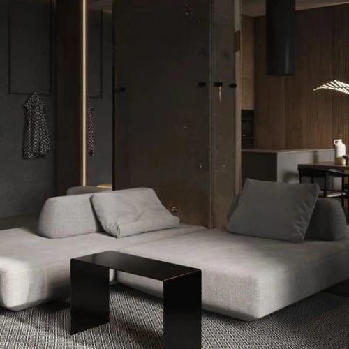 Гостиная в стиле минимализм с элементами лофта. 01