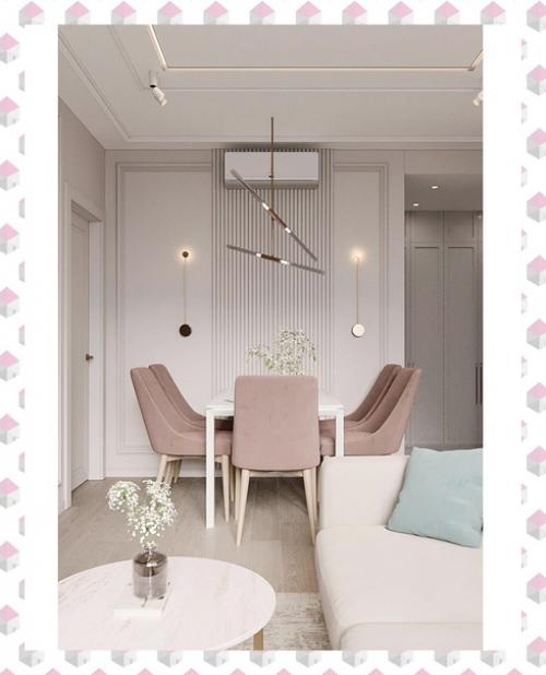 Кухня - гостиная в светлых тонах. 01