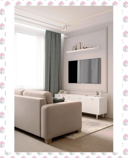 Кухня - гостиная в светлых тонах. 03