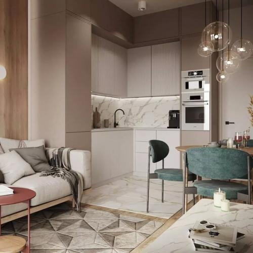 Компактная кухня - гостиная, площадью 16 кв.