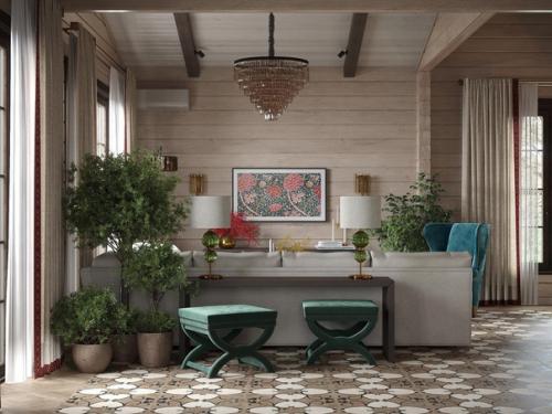 Одна из самых красивых зон загородного дома - это зона отдыха у камина. 03