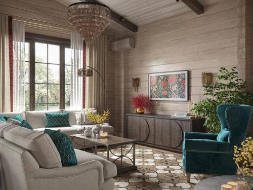 Одна из самых красивых зон загородного дома - это зона отдыха у камина. 02