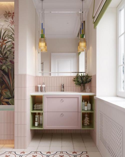 Яркий красочный санузел в загородном доме, который дети оценят. 03