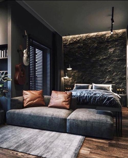Квартира холостяка.  И подобный Тёмный интерьер может выглядеть брутально. 01