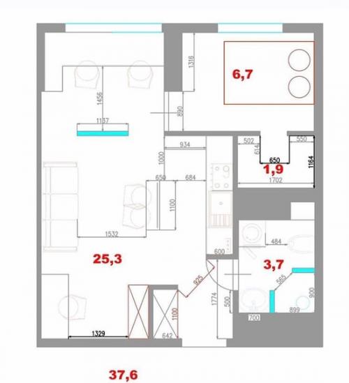 Ремонт из однушки в студию со спальней и гардеробной. 03