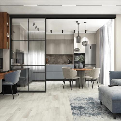 Кухня совмещённая с гостиной.