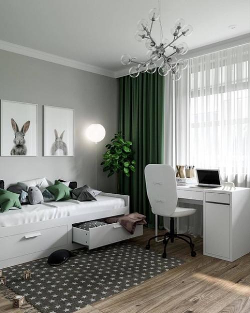 Очень круто, когда в проекте детской нет привязки к полу ребенка!