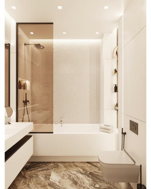 Интерьер ванной комнаты в стиле современный минимализм.