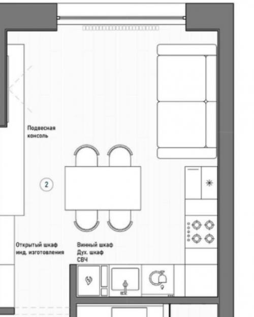 Кухня - гостиная, площадью: 20 кв. 05