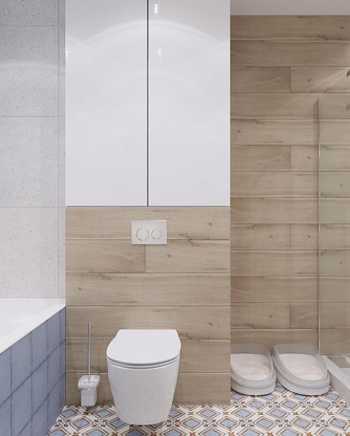 Ванная - душевая с интересной плиткой.