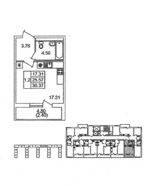 Квартира - студия, площадью 26 кв. 08