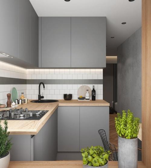 Кухня в современном стиле в типовом доме. 02