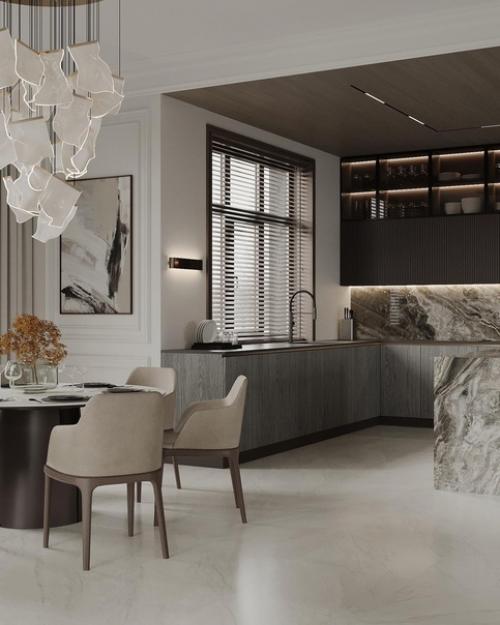 Кухня и обеденная зона в загородном доме. 05