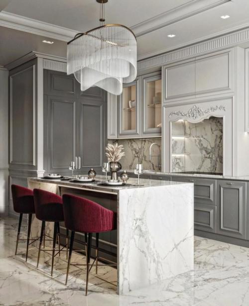 Стильная кухня - гостиная с малиновыми акцентами. 04