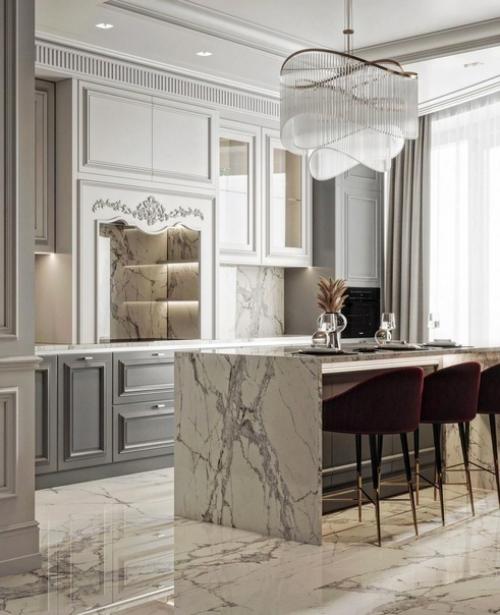 Стильная кухня - гостиная с малиновыми акцентами. 03