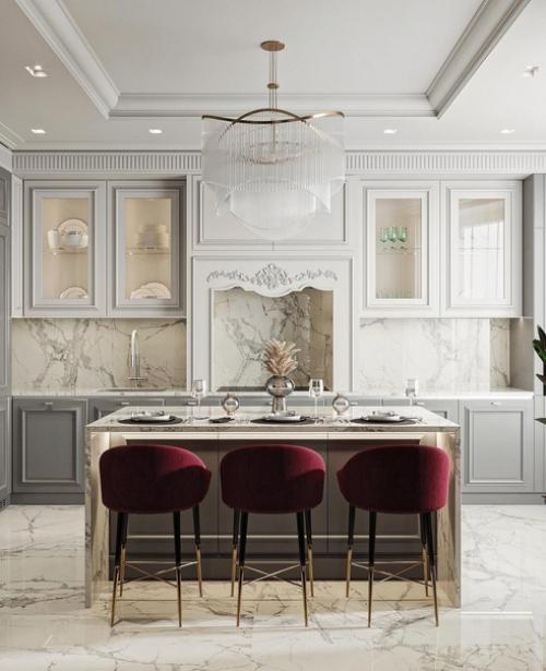 Стильная кухня - гостиная с малиновыми акцентами. 02