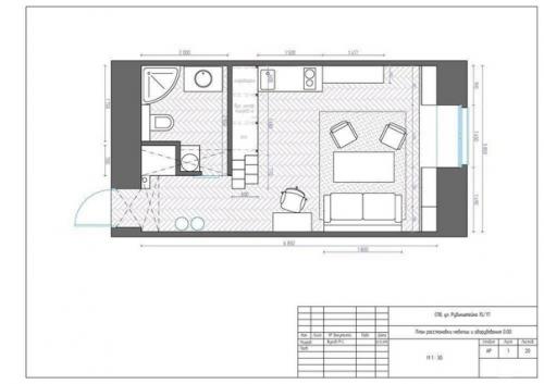 Проект квартиры - студии, площадью - 24 кв. 07