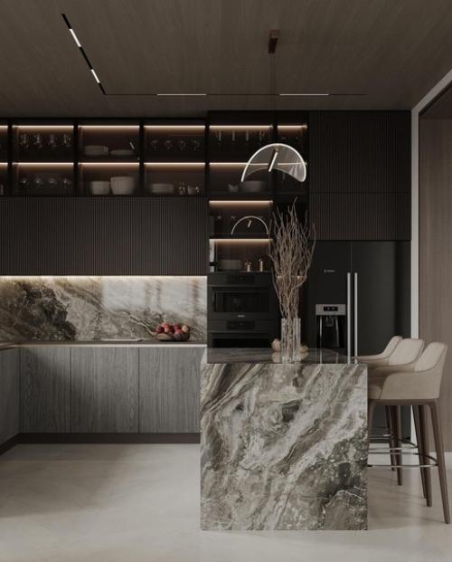 Кухня и обеденная зона в загородном доме. 01