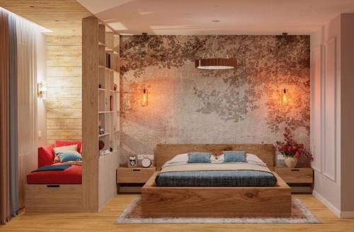 Спальня с местом для отдыха и чтения.