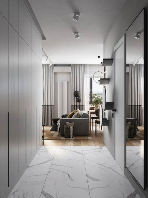 Квартира - студия с грамотным зонированием, пространство разделили на семь функциональных зон. 08