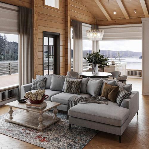 Кухня - гостиная в доме из клеёного бруса. 01