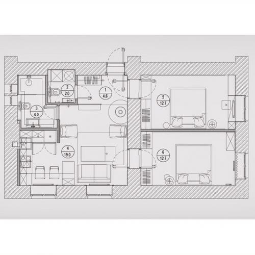 Квартира, общей площадью - 55 кв. 08