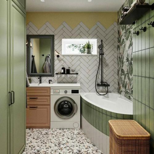 Дизайн теплой уютной ванной комнаты. 01