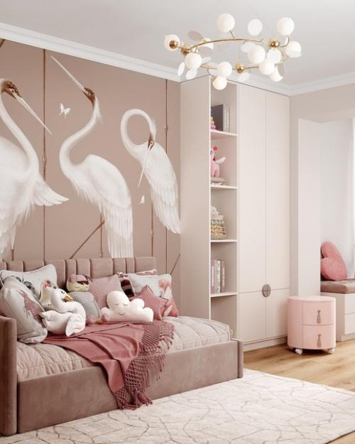 Нежно-розовый и воздушный интерьер детской комнаты. 
