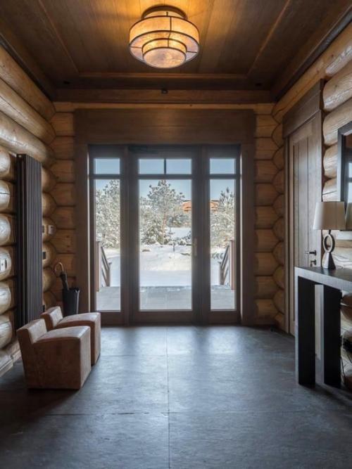 Интерьер бревенчатого дома с акцентом на природные фактуры. 09