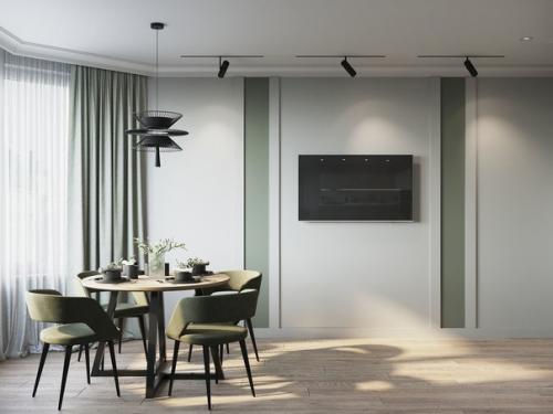 Стильная кухня. Сочетание оттенков зеленого с нейтральными серым и белым благотворно сказывается на нервной системе. 01