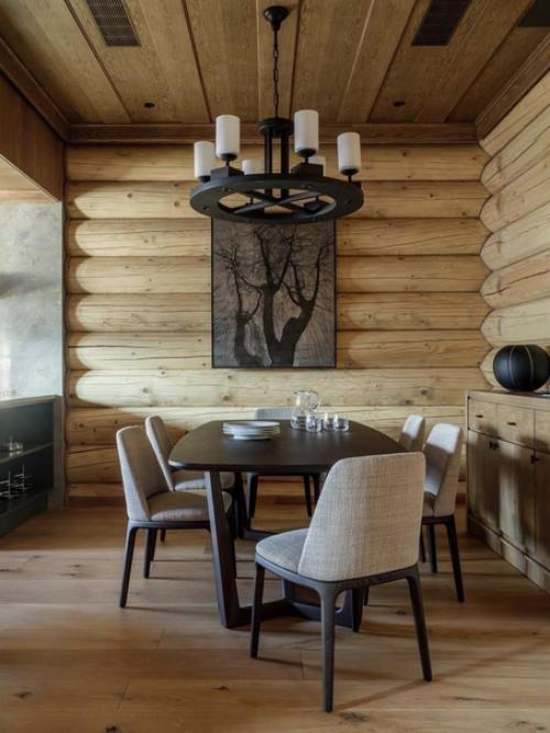 Интерьер бревенчатого дома с акцентом на природные фактуры. 01