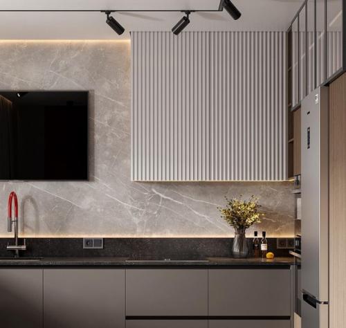 Стильный интерьер кухни, площадью 15, 5 кв. 02