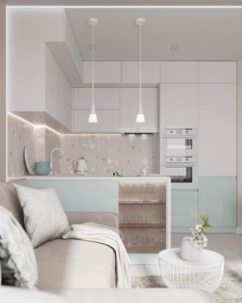 Милый интерьер кухни - гостиной, площадью 20 кв. 02