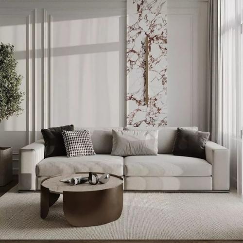 За счет разных фактур и материалов, интерьер этой кухни - гостиной выглядит максимально оригинально и нестандартно. 04