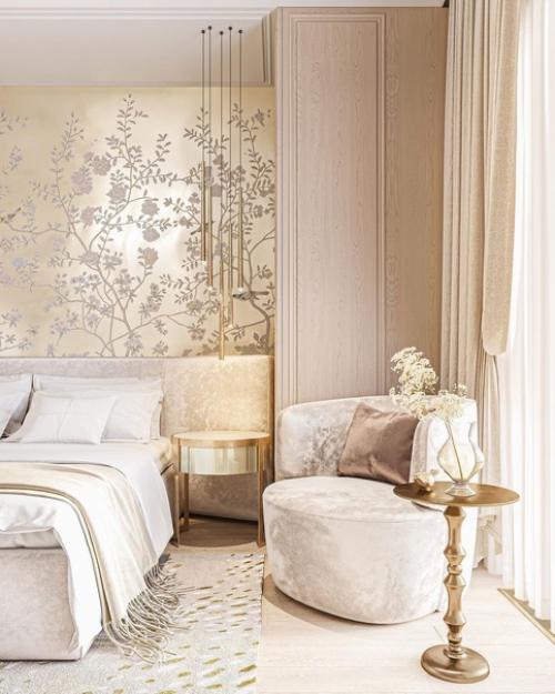 Светлая спальня для ценителей винтажа, разнообразия фактур и ручной работы. 01
