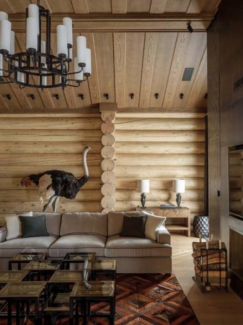 Интерьер бревенчатого дома с акцентом на природные фактуры. 02