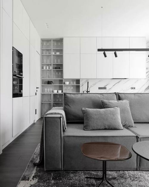 Дизайнеры сложили объемно - пространственную композицию из простых геометрических форм в светлых тонах. 01