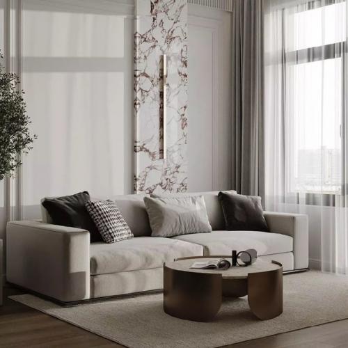 За счет разных фактур и материалов, интерьер этой кухни - гостиной выглядит максимально оригинально и нестандартно. 03