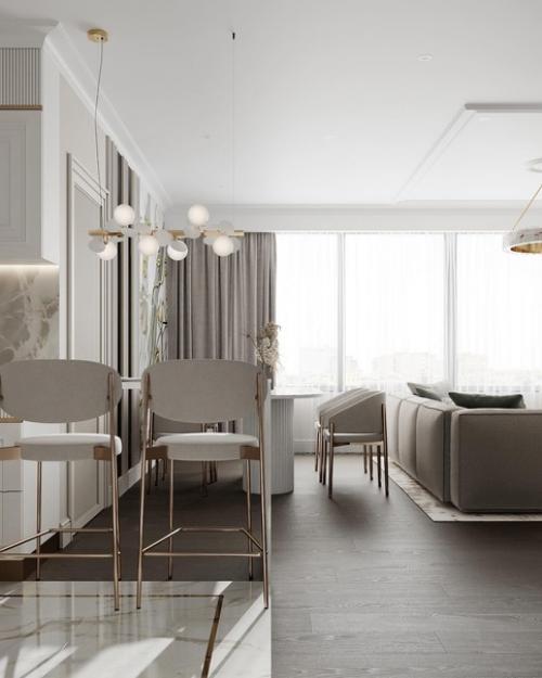 Кухня - гостиная в светлых тонах. 03