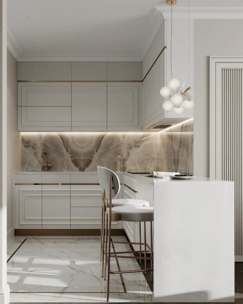 Кухня - гостиная в светлых тонах. 08