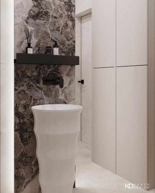 Санузел в невероятно завораживающем и успокаивающем сочетании.