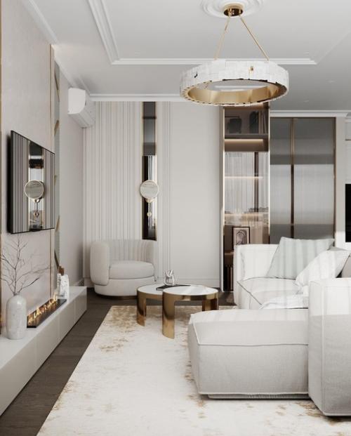 Кухня - гостиная в светлых тонах. 01