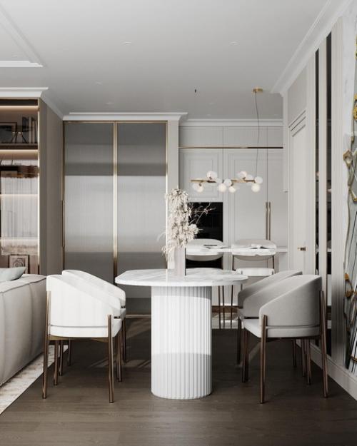 Кухня - гостиная в светлых тонах. 02