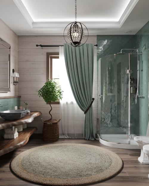 Посмотрите, какая светлая, умиротворённая, но в то же время изысканная ванная комната получилась! 04