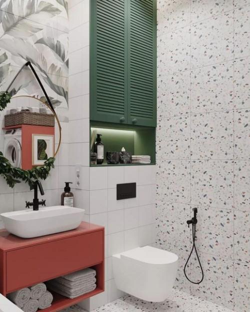 Стильный санузел.  Хорошее сочетание цвета, материалов и фактур. 01