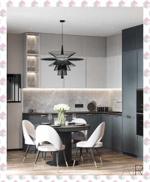 Угловой кухонный гарнитур, благодаря чему удалось разместить всю необходимую технику. 02